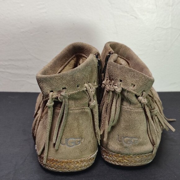 UGG Shenendoah Boots Womens Size 8 Tan Leather Fringe Ankle Moccasin Zip Slip On - Picture 4 of 9